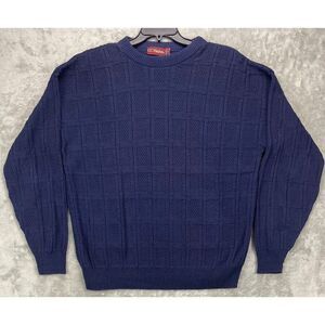 VTG CC Hughes‎ Men's Pullover Sweater Windowpane XL Long Sleeve Navy Blue